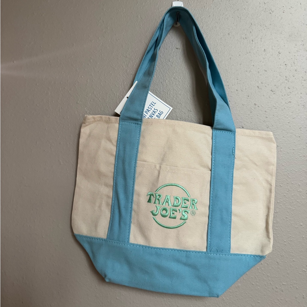 Trader Joe’s Mini Tote Canvas Bag Light Blue Nwt
